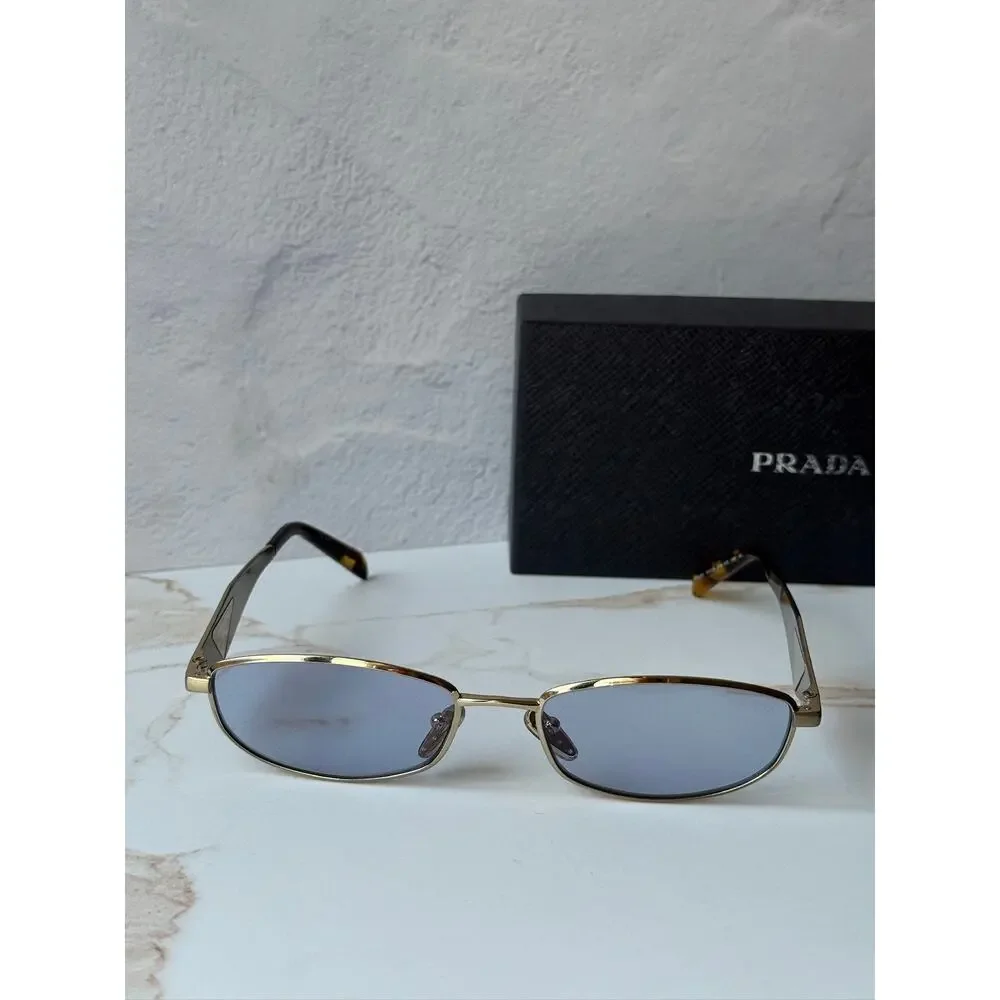 NEW Prada PR D51S Gold Metal Sunglasses in Blue Lens $578